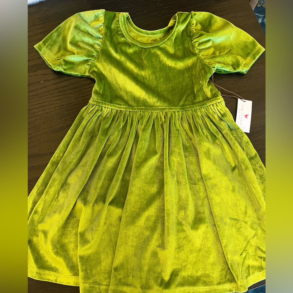 Pink Chicken Vibrant Green Velvet Dress